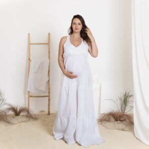 Alternative view of Elegantes Sleeveless Maxi Maternity Linen Dress in White