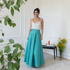 Alternative view of Elegantes Maxi Cotton Turquoise Wedding Guest Skirt with High Waist