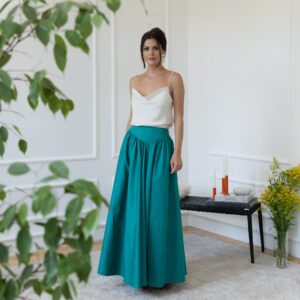 Alternative view of Elegantes Maxi Cotton Gathered Skirt with High Waist and Pockets