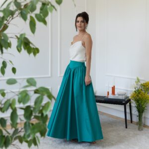 Elegantes Maxi Cotton Gathered Skirt with High Waist and Pockets