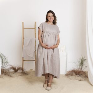 Elegantes Oversized Linen Maternity Dress with Short Sleeves and Pockets