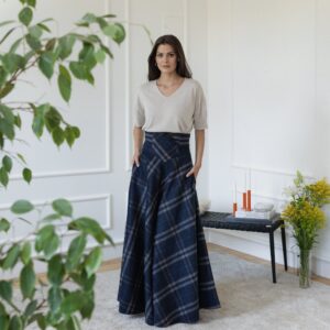 Alternative view of Elegantes Wool Long A-Line Plaid Skirt with Ultra High Waist and Pockets