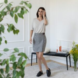 Elegantes Mini Pencil Houndstooth Wool Skirt with High Waist