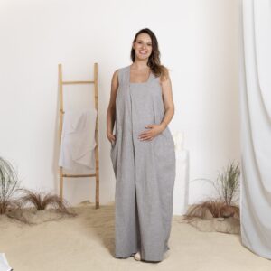 Elegantes Linen Maternity Maxi Kaftan Dress with Wide Straps
