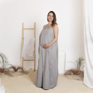 Alternative view of Elegantes Linen Maternity Maxi Kaftan Dress with Wide Straps