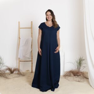 Alternative view of Elegantes Linen Maternity Long Dress With Back Tie And Pockets