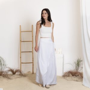 Alternative view of Elegantes Linen Wrap Palazzo Pants with High Waist and Pockets