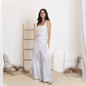 Elegantes Linen Wrap Palazzo Pants with High Waist and Pockets