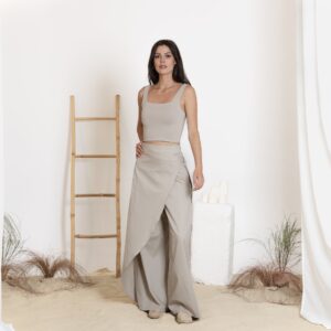 Elegantes Wide Leg Cotton Wrap Pants with Tie Belt