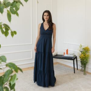 Alternative view of Elegantes Maxi Cotton Dark Blue Sleeveless Summer Dress with Pockets