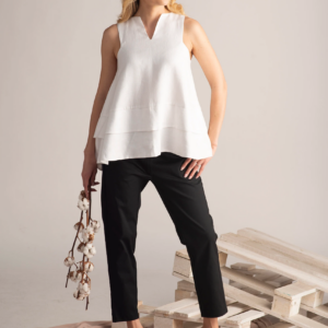 Elegantes Layered Sleeveless Linen V-Neck Top